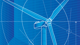 Wind turbine in construction drawing style.Image credit-iStock-165730017