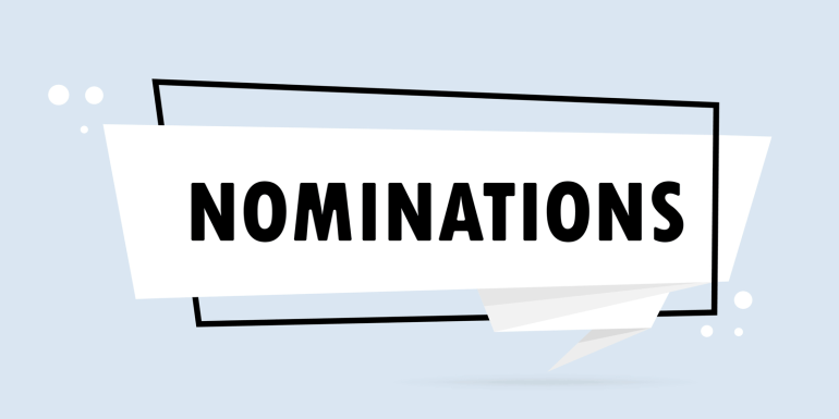 Nomination. Origami style speech bubble banner. Image credit-iStock-1329865439