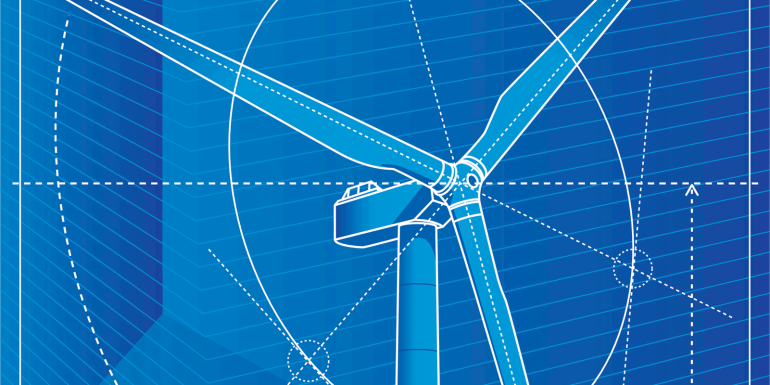 Wind turbine in construction drawing style.Image credit-iStock-165730017