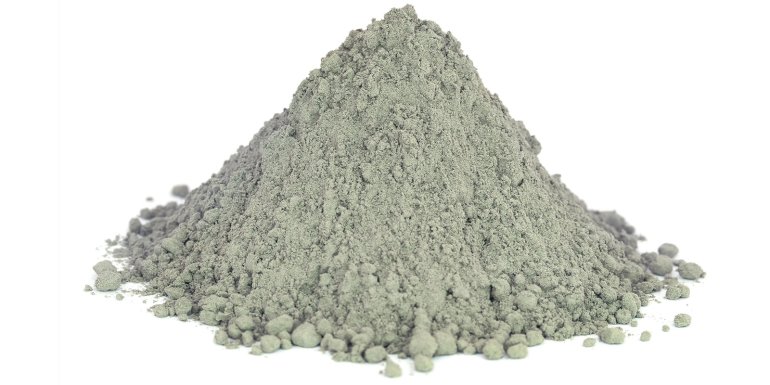 Grady cement powder over white background . CREDIT- alamy-eyxxg4