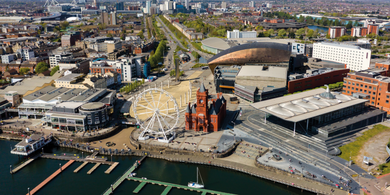 aerial of cardiff. CREDIT_shutterstock_1963536694