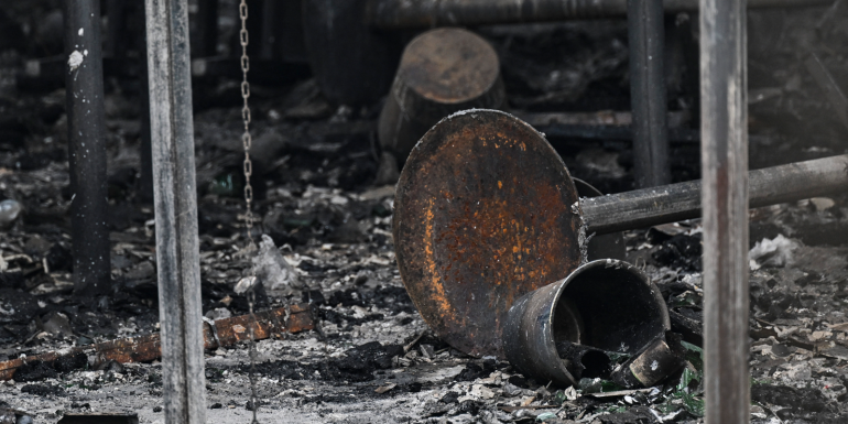 Charred furniture and debris inside the Pulse nightclub in Macedonia in March 2025 Charred furniture and debris inside the Pulse nightclub in Macedonia in March 2025