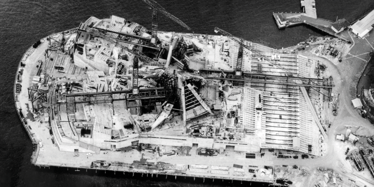 Aerial view of Sydney Opera House construction.CREDIT_gettyimages-78962519
