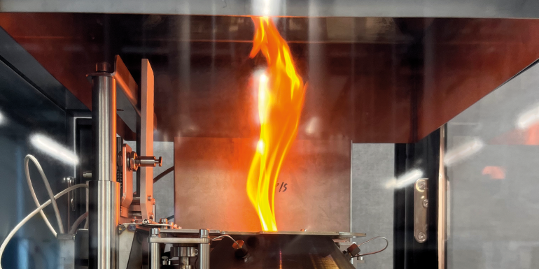 Cone calorimeter test in progress