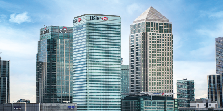 CANARY WHARF, LONDON - JULY 27, 2022: CANARY WHARF SKYLINE shutterstock_2186768031