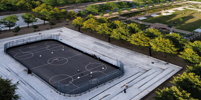 Copenhagen’s Enghave Park features an integrated underground reservoir with capacity for almost six million gallons.Image credit | State Of Green