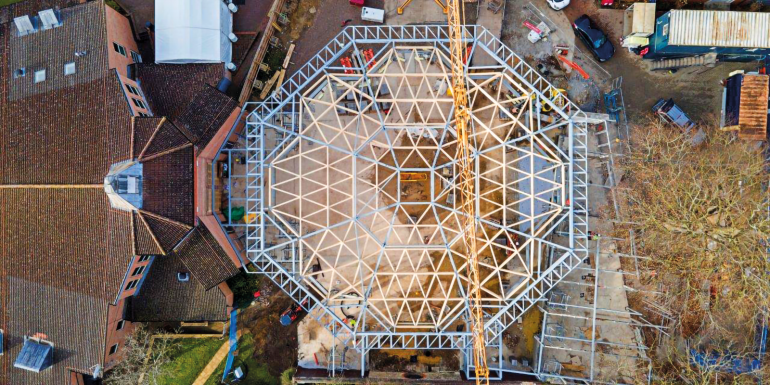 Around 35m3 of visual grade glulam beams were used in the roof structure – the geometry of the connections was very complex