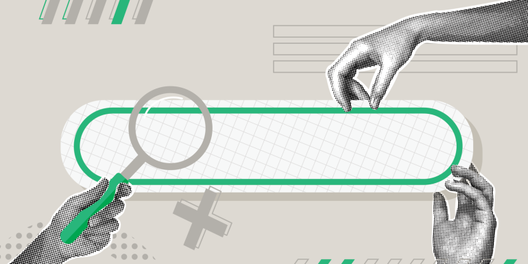 Modern halftone collage. The concept of finding information on the internet.CREDIT_istock-2179820821