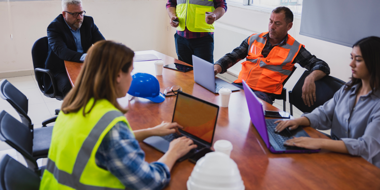 rchitects working together at construction site stock photo CREDIT_iStock-1496070286