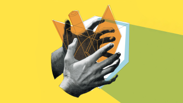 Hands interacting with abstract geometric shapes.credit_istock-534193401