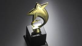 star shape of trophy on the gray background . CREDIT-shutterstock-413929972