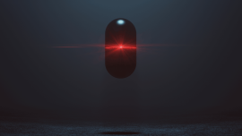 Futuristic alien capsule with glowing lens. Credit_istock-1070519658.