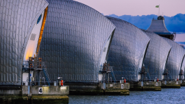 river structures designed to protect London from flooding - at sunset.stock-1473702497