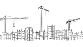 Construction cranes and buildings sketch illustration. CREDIT_shutterstock_2666375417