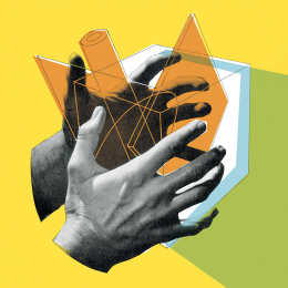 Hands interacting with abstract geometric shapes.credit_istock-534193401