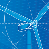 Wind turbine in construction drawing style.Image credit-iStock-165730017