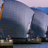 river structures designed to protect London from flooding - at sunset.stock-1473702497