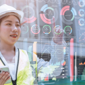Smart construction engineer overlay infographic graph chart.CREDIT_shutterstock_2631526315