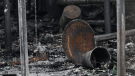 Charred furniture and debris inside the Pulse nightclub in Macedonia in March 2025
